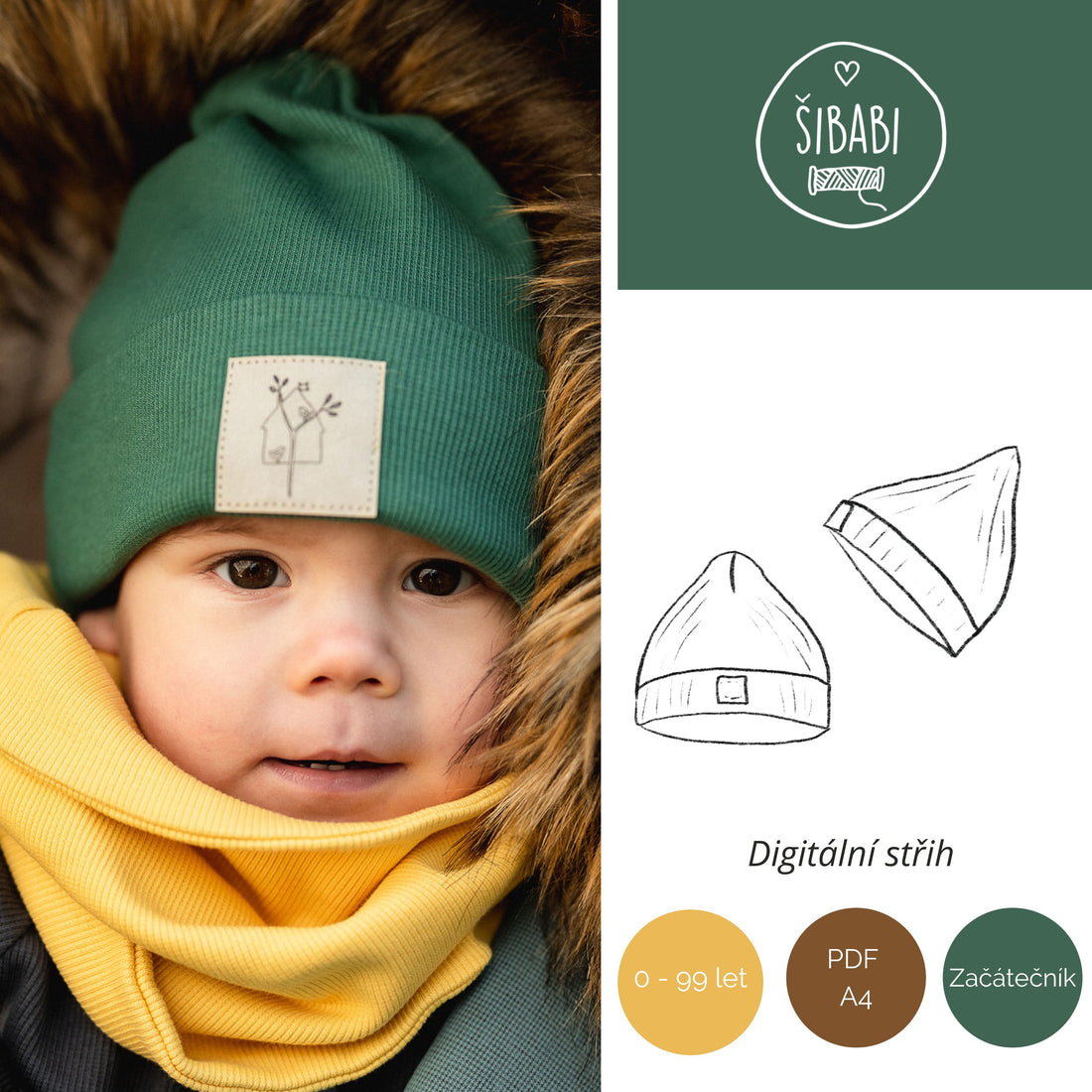 Dětská čepice Ribb pro začátečníky - PDF střih s videonávodem 0-15 let