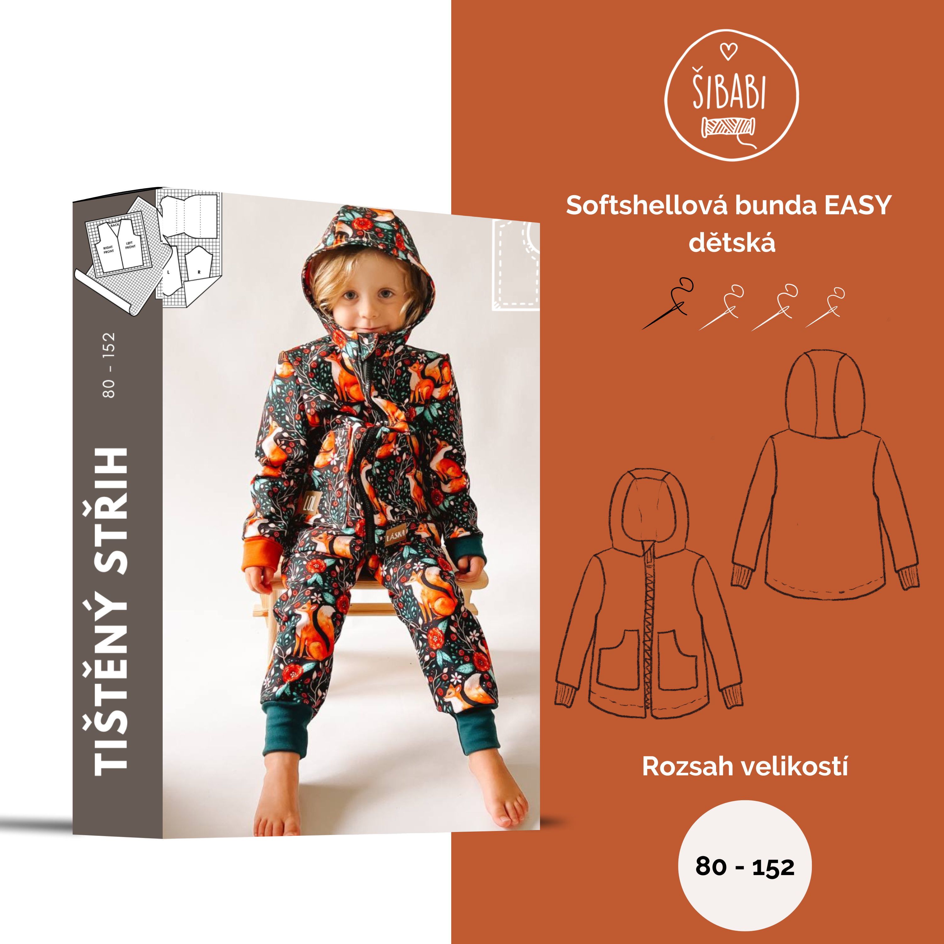 Papírový střih na dětskou softshellovou bundu "EASY" - 80-152