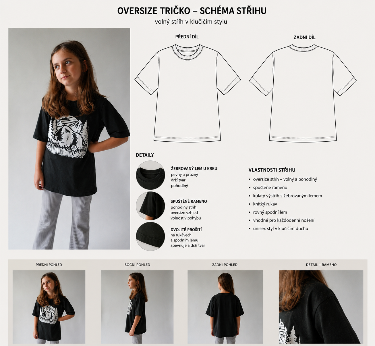 Střih na moderní oversized tričko s krátkám rukávem Boy vel. 56-164
