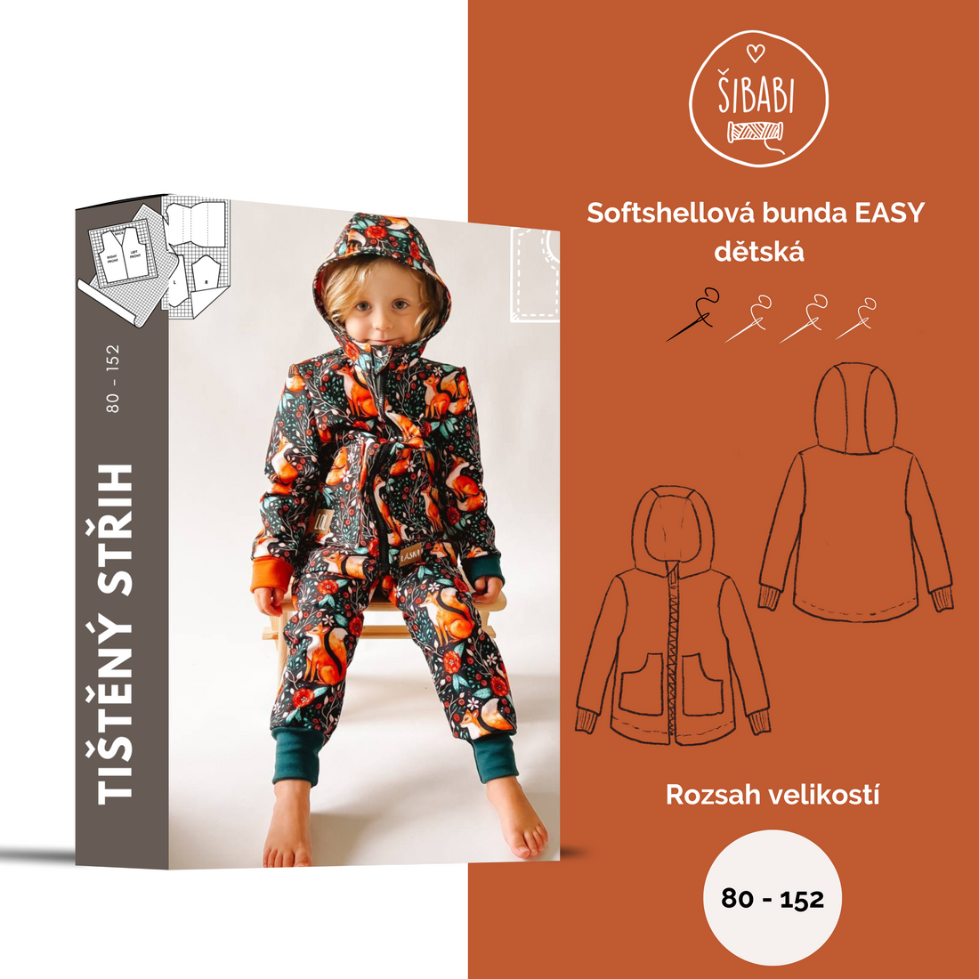Papírový střih na dětskou softshellovou bundu "EASY" - 80-152