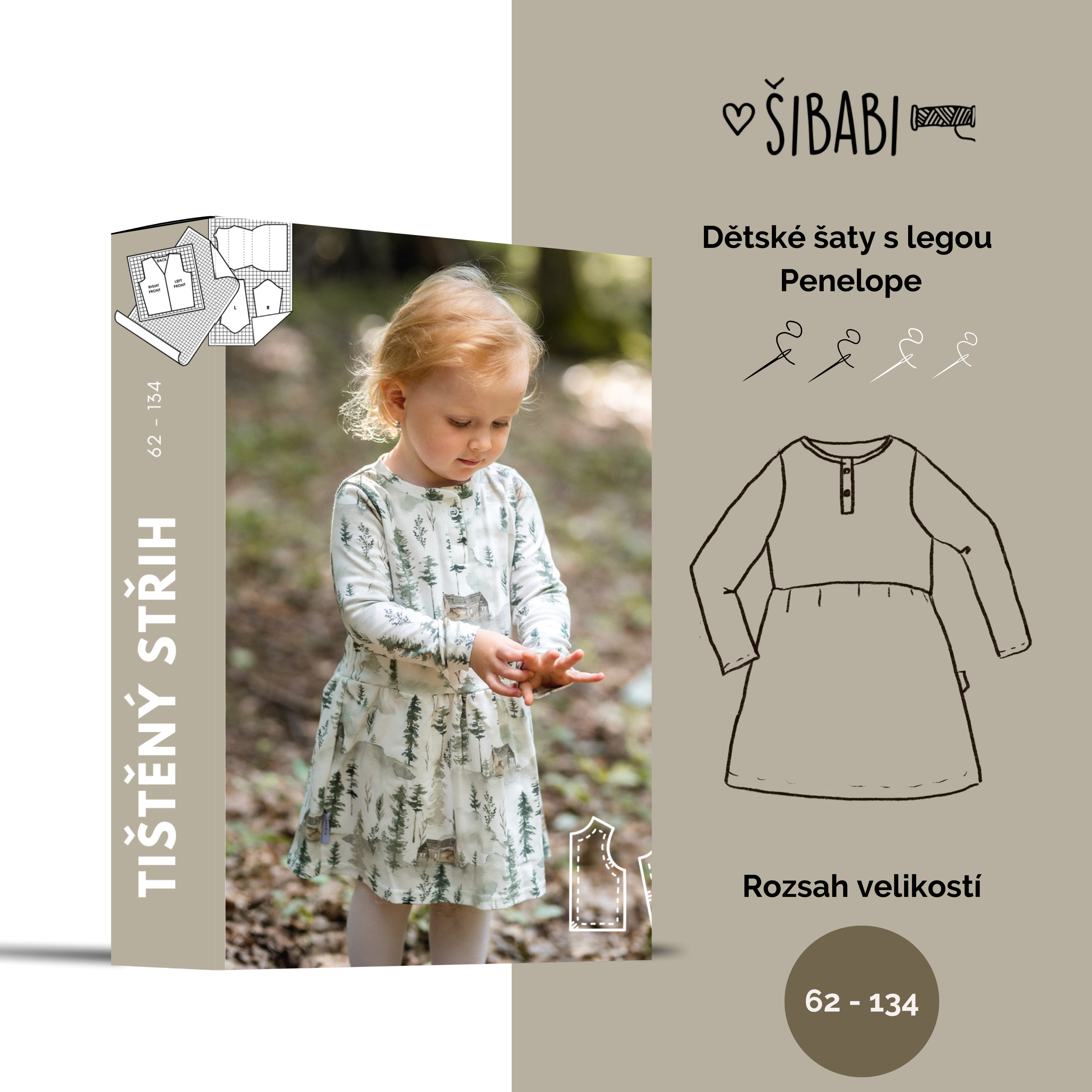 Papírový střih na dětské šaty s dlouhým rukávem a legou "Penelope"