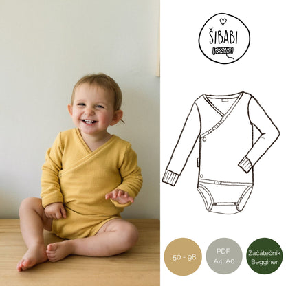 Střih na dětské zavinovací body "Wrap" - 50 - 98 - Šibabi.cz